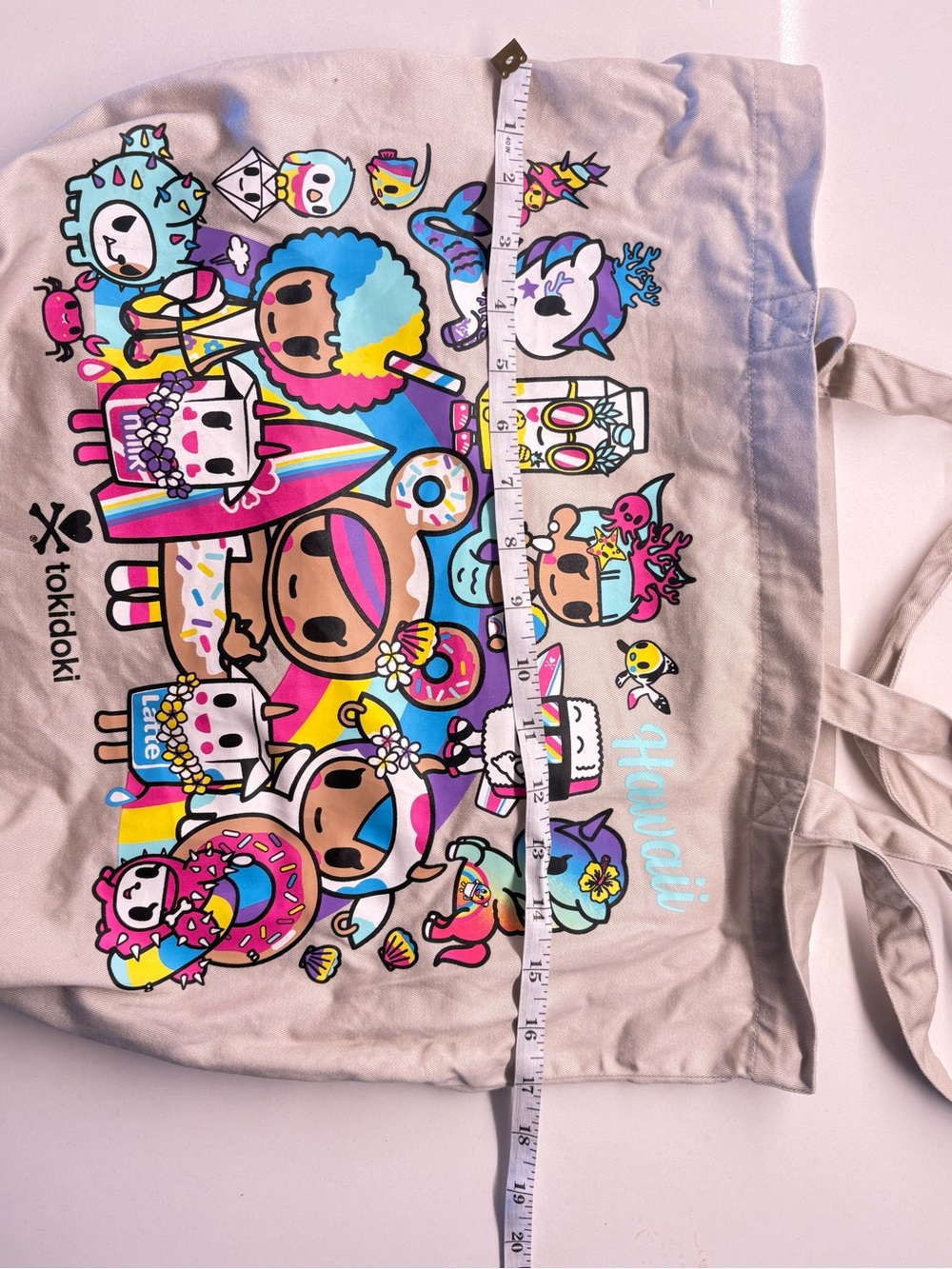 tokidoki Canvas Tote Bag - grey  with Multicolor Graphic - Picture 4 of 5